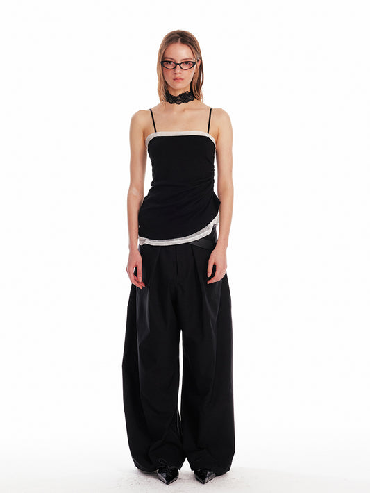Ruched Cami Top With Lace Trim