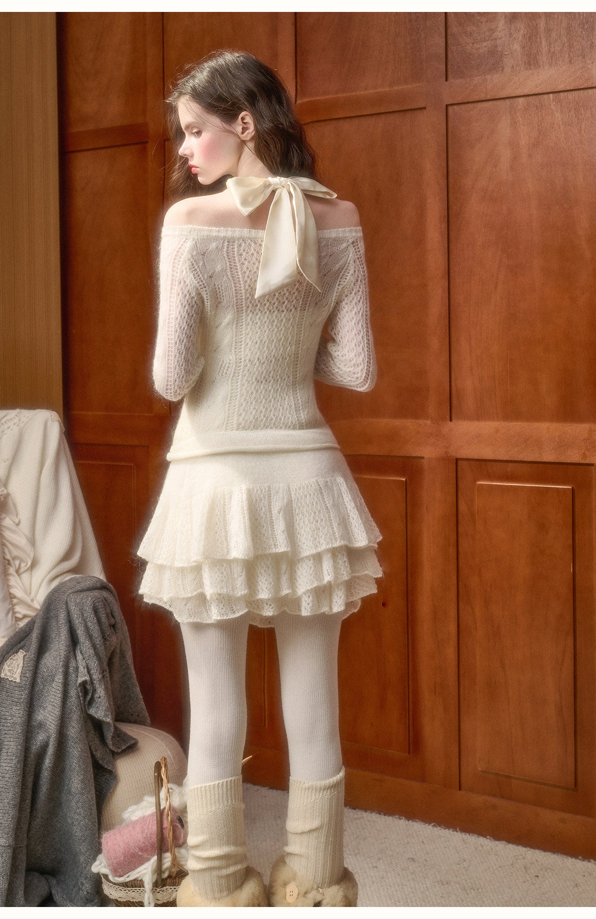 Mohair Blend Open Knit Top, Skirt & Sleeveless Top