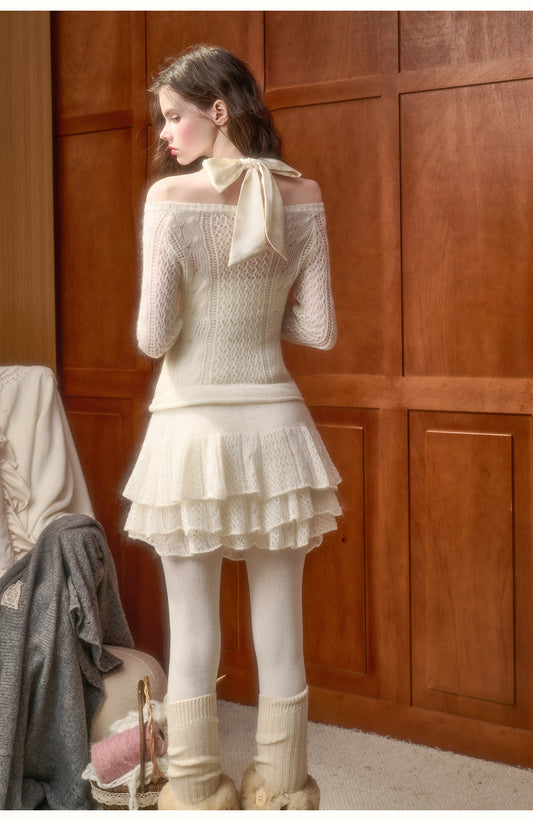 Mohair Blend Open Knit Top, Skirt & Sleeveless Top