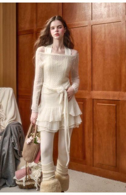 Mohair Blend Open Knit Top, Skirt & Sleeveless Top