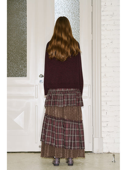 Plaid And Lace Asymmetrical Layered Skirt