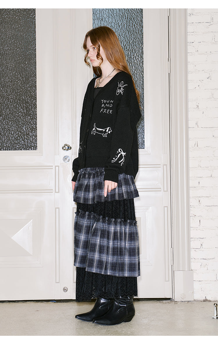 Plaid And Lace Asymmetrical Layered Skirt