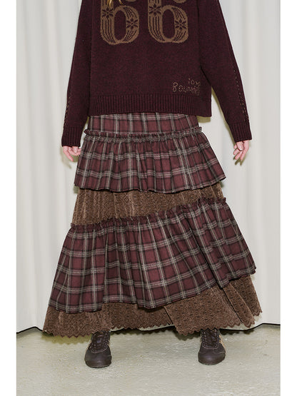 Plaid And Lace Asymmetrical Layered Skirt