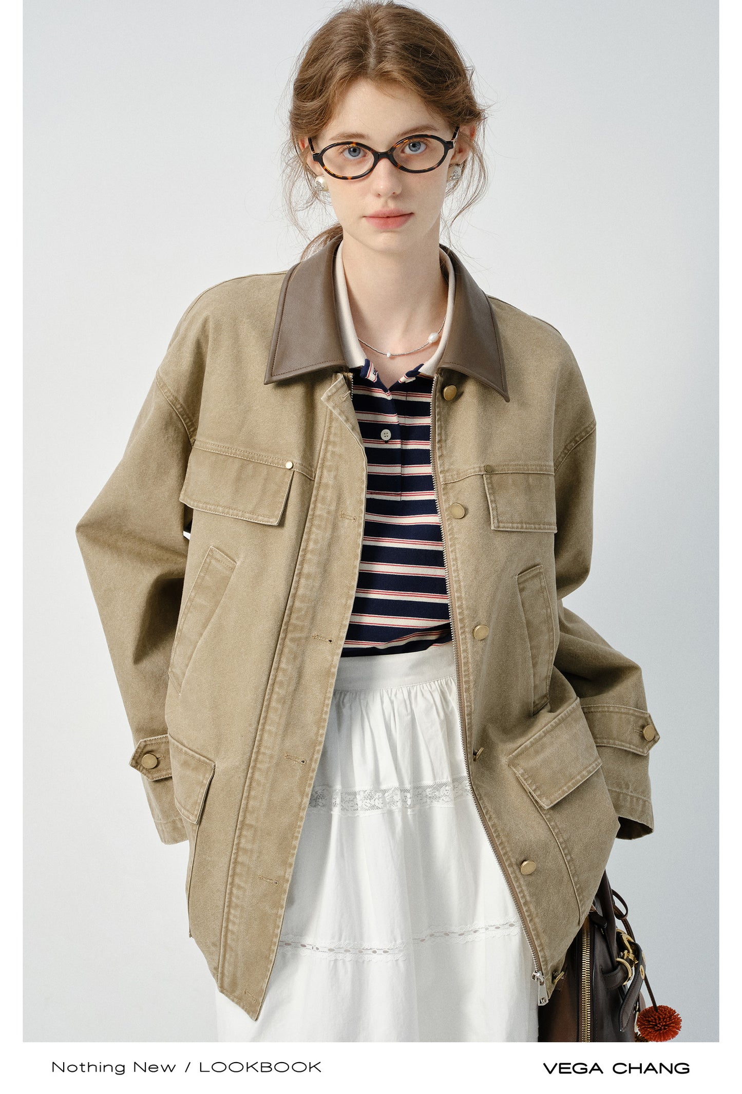 Faux Leather Collar Boxy Cotton Jacket