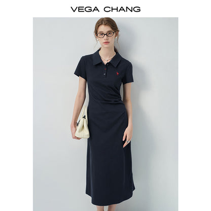 Gathered Waist Midi Polo Dress