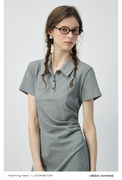 Gathered Waist Midi Polo Dress