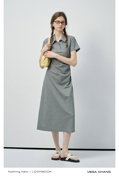 Gathered Waist Midi Polo Dress