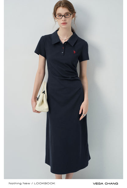 Gathered Waist Midi Polo Dress