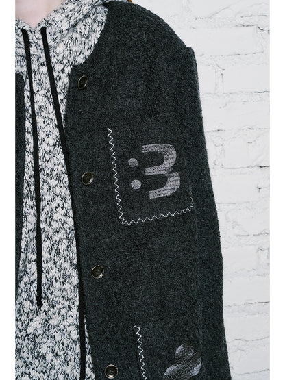 Embroidered Collarless Jacket With Multi-Pockets