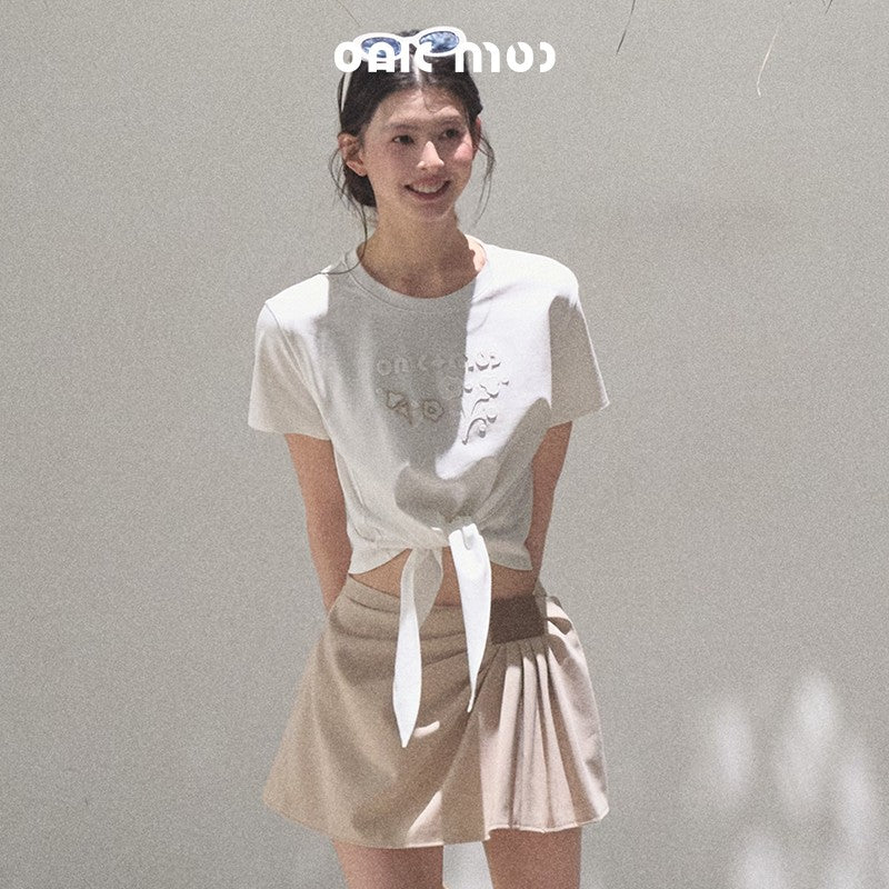 Tie Hem Embroidered T-Shirt