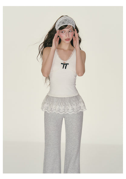 Slim Fit Top With See-Through Lace Hem