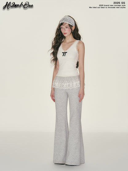 Slim Fit Top With See-Through Lace Hem