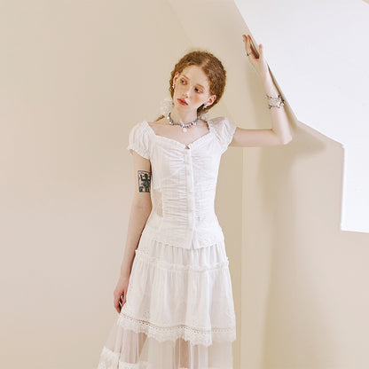 Lace Panel Square-Neck Blouse