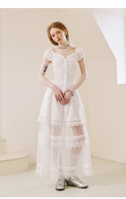 Lace Panel Square-Neck Blouse