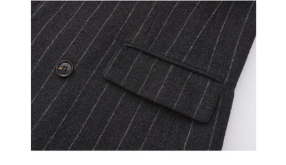 Shoulder Padded Striped Wool Blend Coat