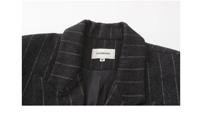 Shoulder Padded Striped Wool Blend Coat