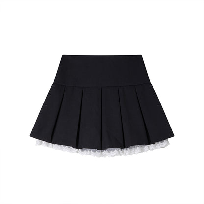 Lace-Trim Pleated High-Waist Skirt