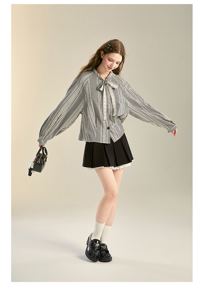 Lace-Trim Pleated High-Waist Skirt