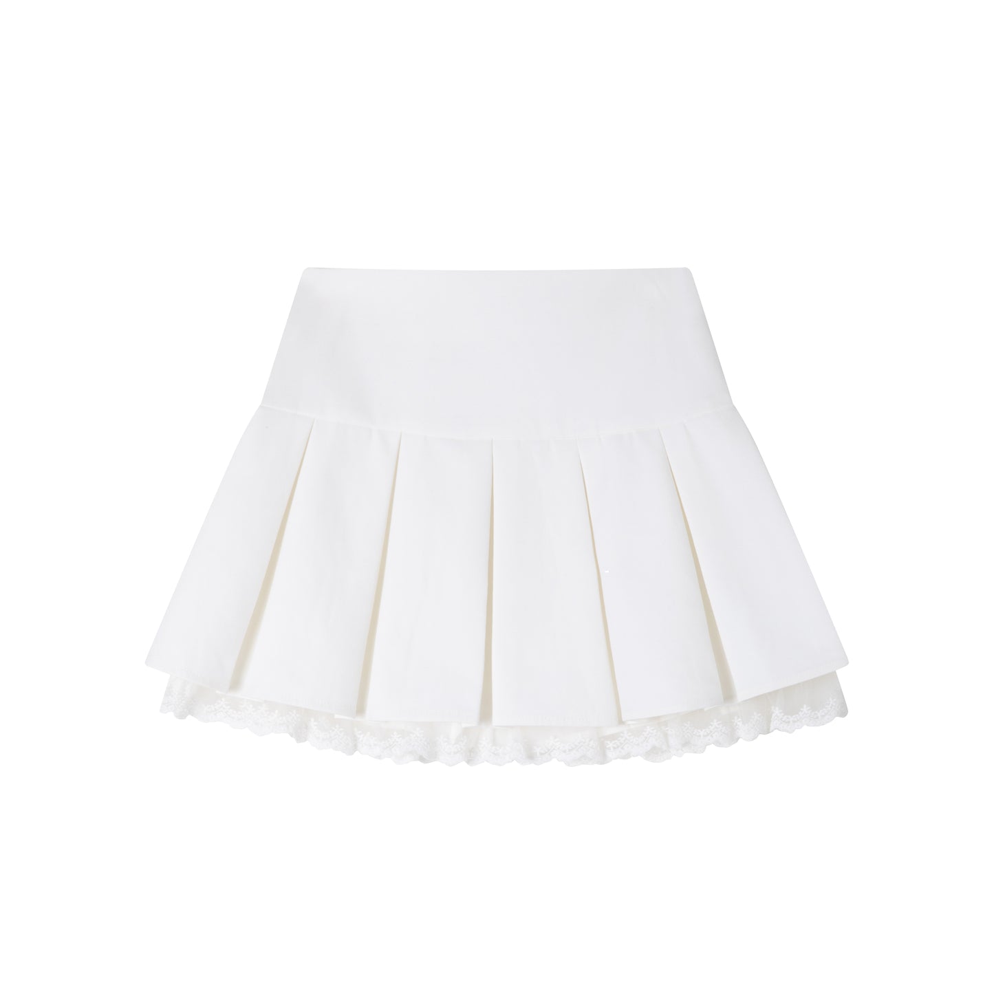 Lace-Trim Pleated High-Waist Skirt