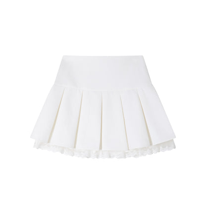 Lace-Trim Pleated High-Waist Skirt