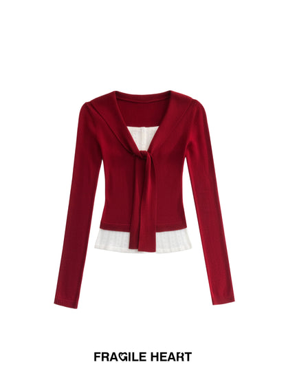 Knit Top With Faux-Layered Inner Design