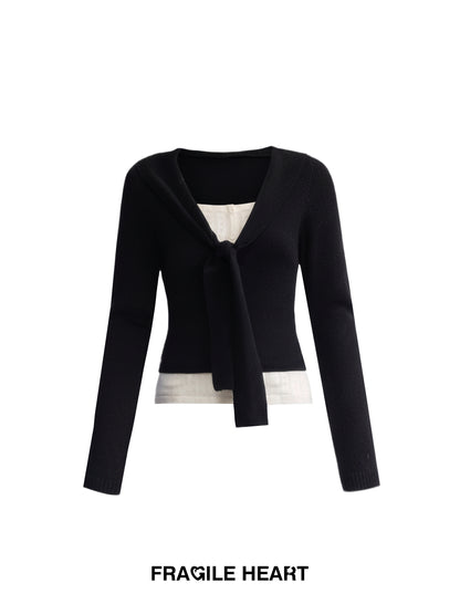 Knit Top With Faux-Layered Inner Design