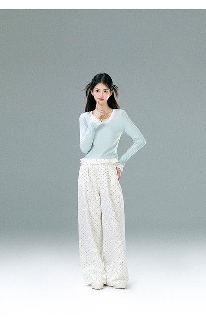 Faux Layered Frilled Hem And Sleeve Top