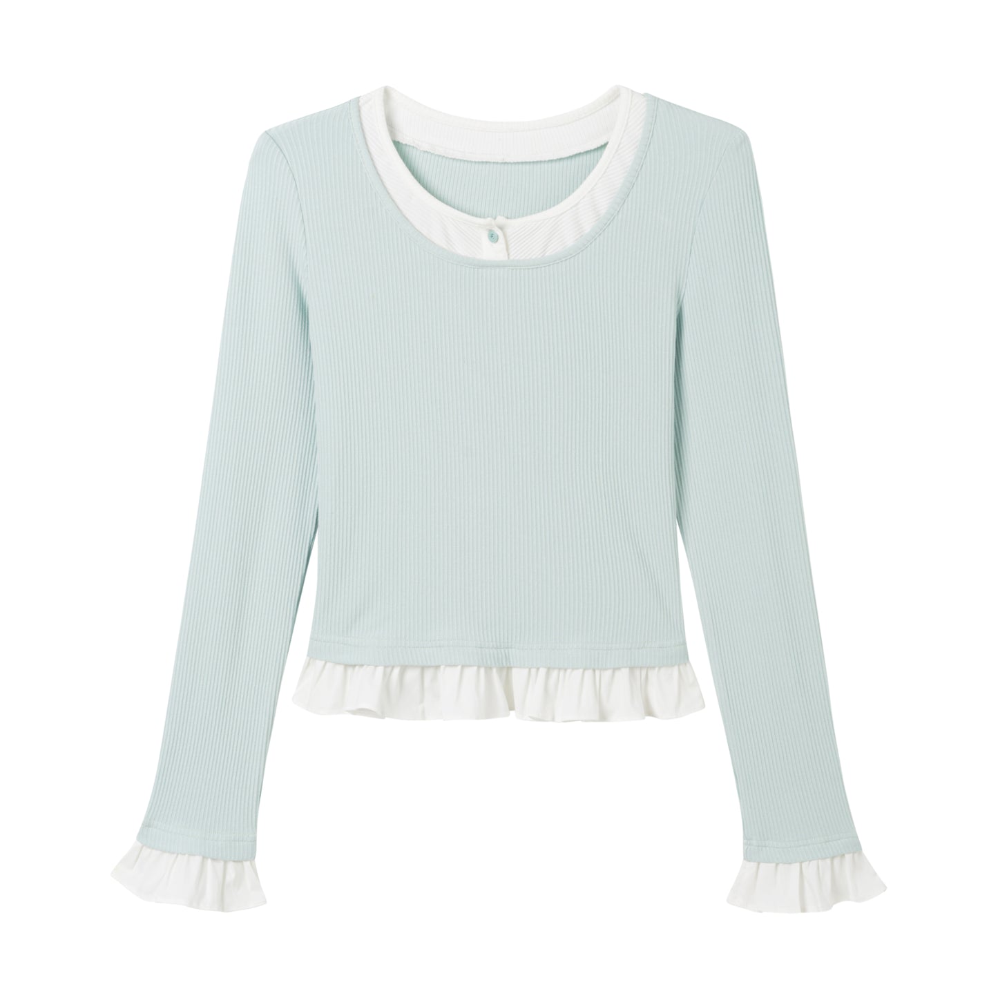 Faux Layered Frilled Hem And Sleeve Top