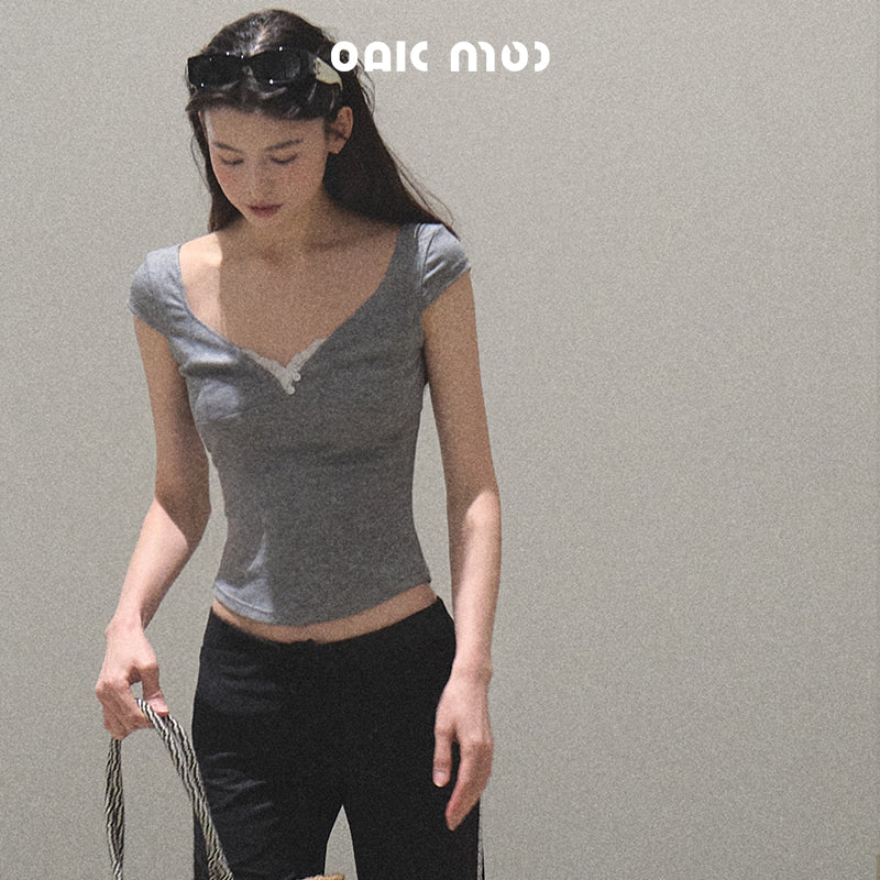 Lyocell Scoop Neck Top With Lace Accent