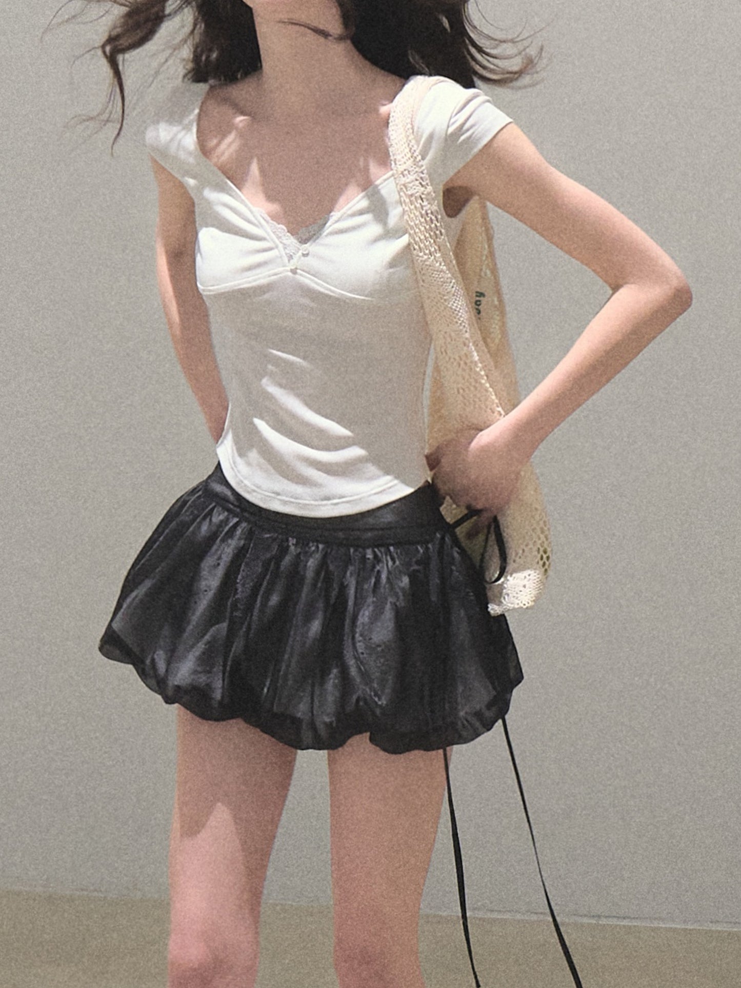 Lyocell Scoop Neck Top With Lace Accent