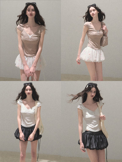 Lyocell Scoop Neck Top With Lace Accent