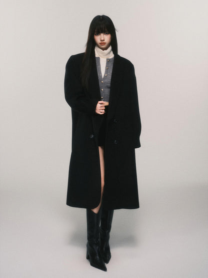 Classic Shawl Lapel Wool Blend Long Coat