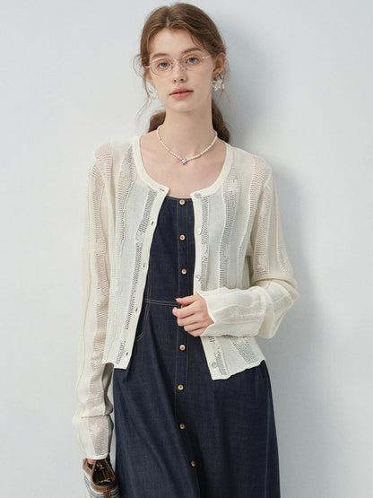 Wavy Striped Lace Knit Cardigan