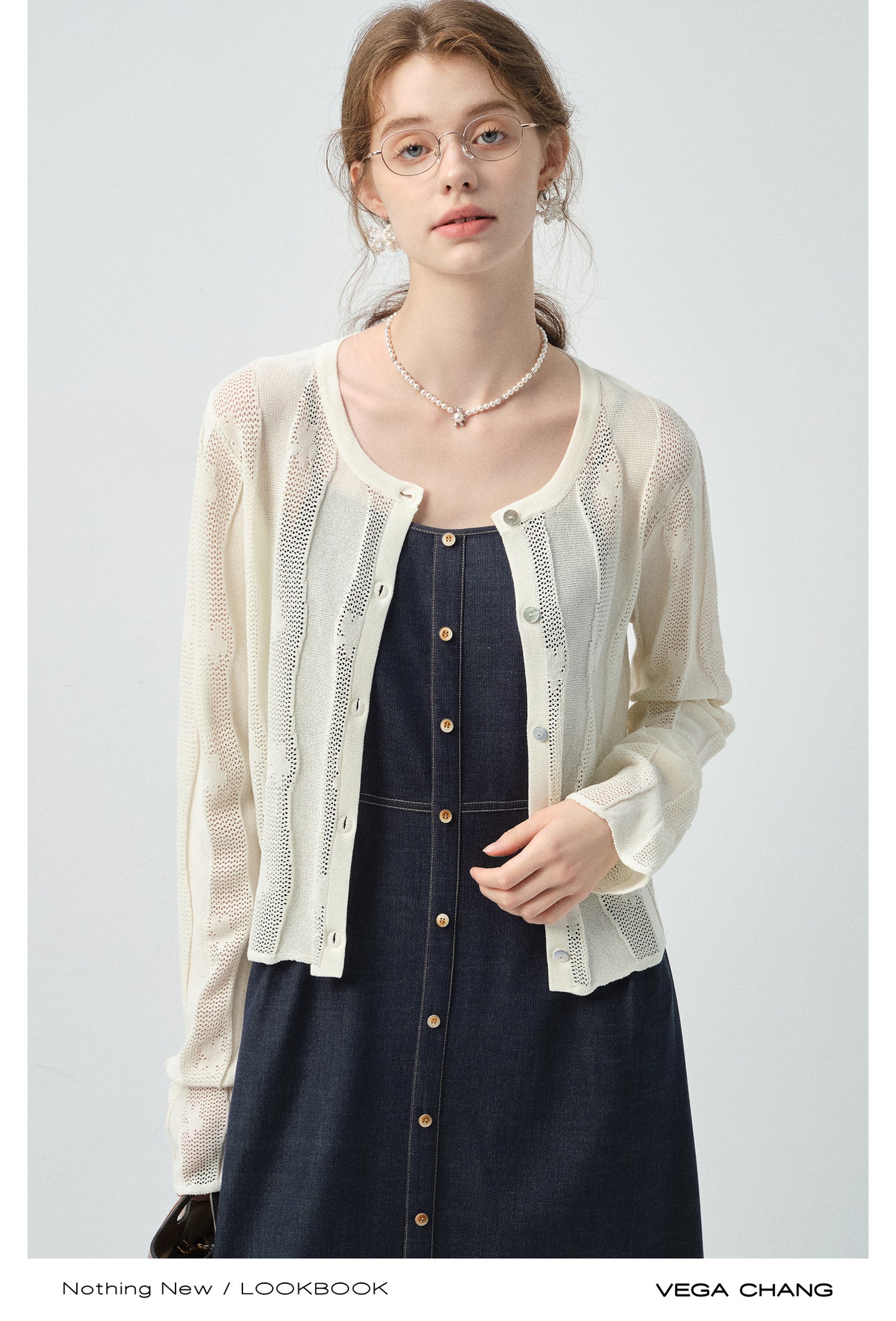 Wavy Striped Lace Knit Cardigan