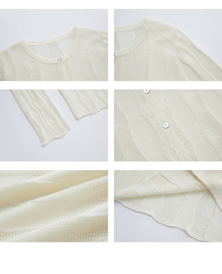 Wavy Striped Lace Knit Cardigan