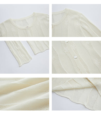 Wavy Striped Lace Knit Cardigan