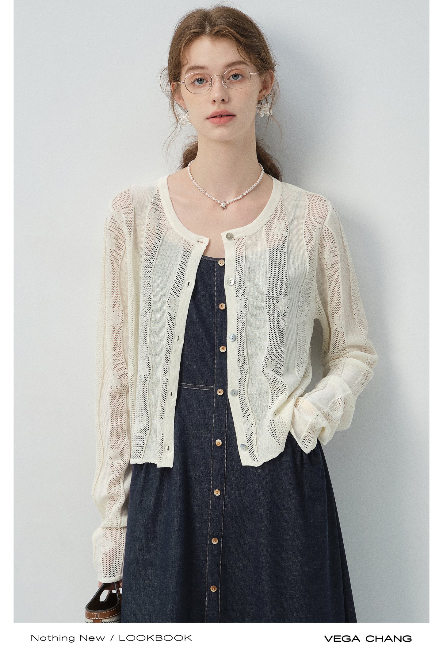 Wavy Striped Lace Knit Cardigan