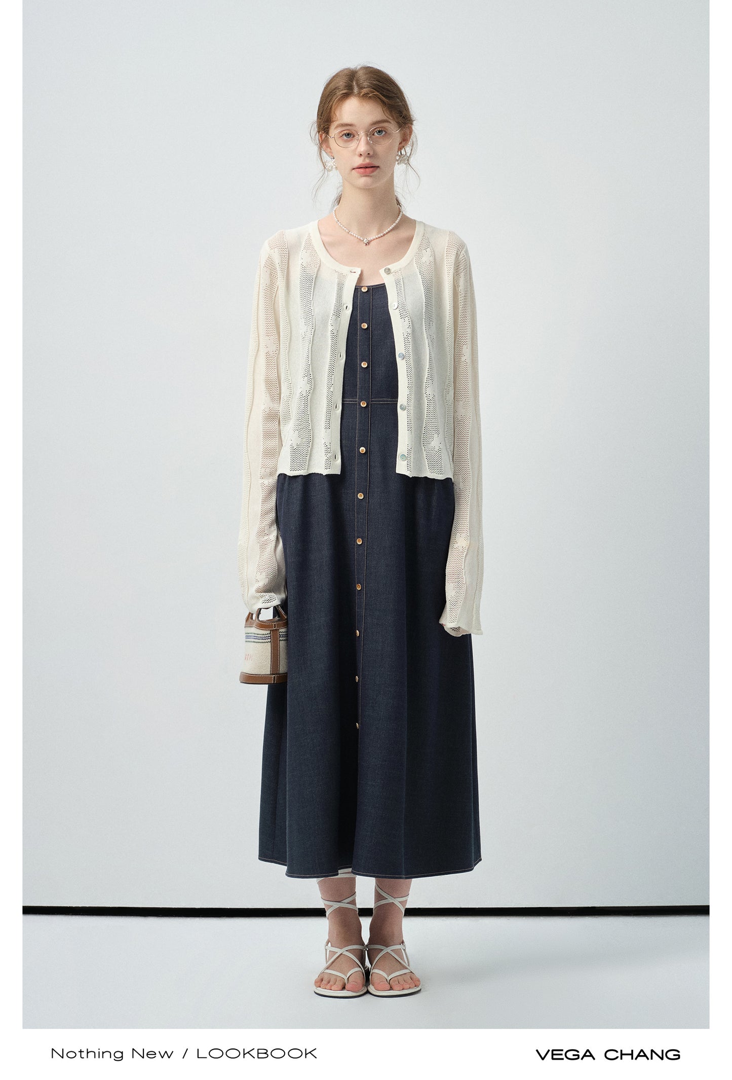Wavy Striped Lace Knit Cardigan