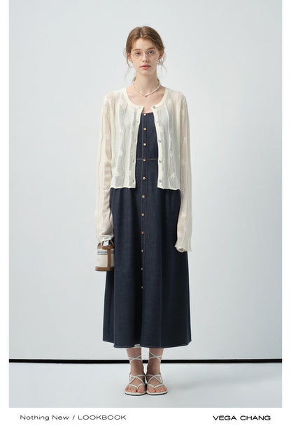 Wavy Striped Lace Knit Cardigan