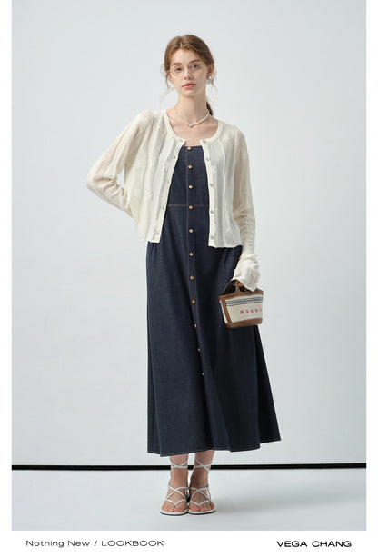 Wavy Striped Lace Knit Cardigan