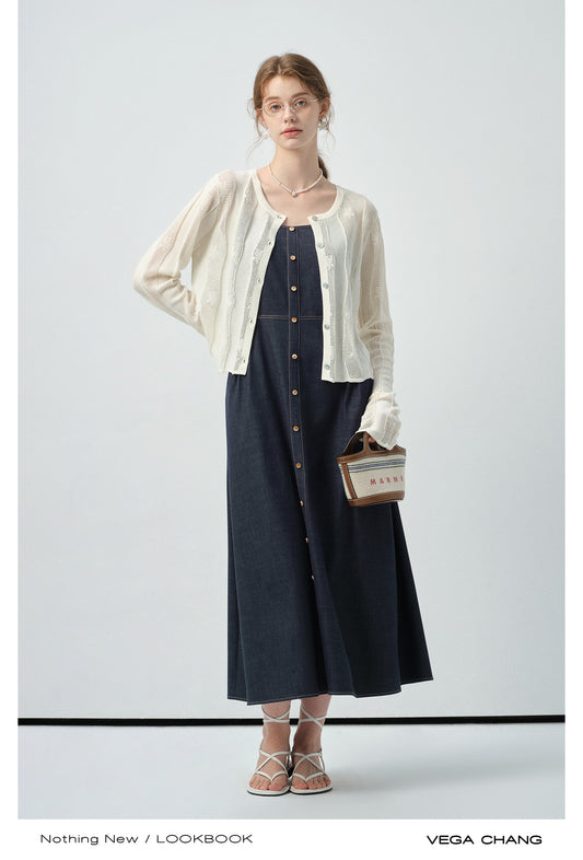 Wavy Striped Lace Knit Cardigan