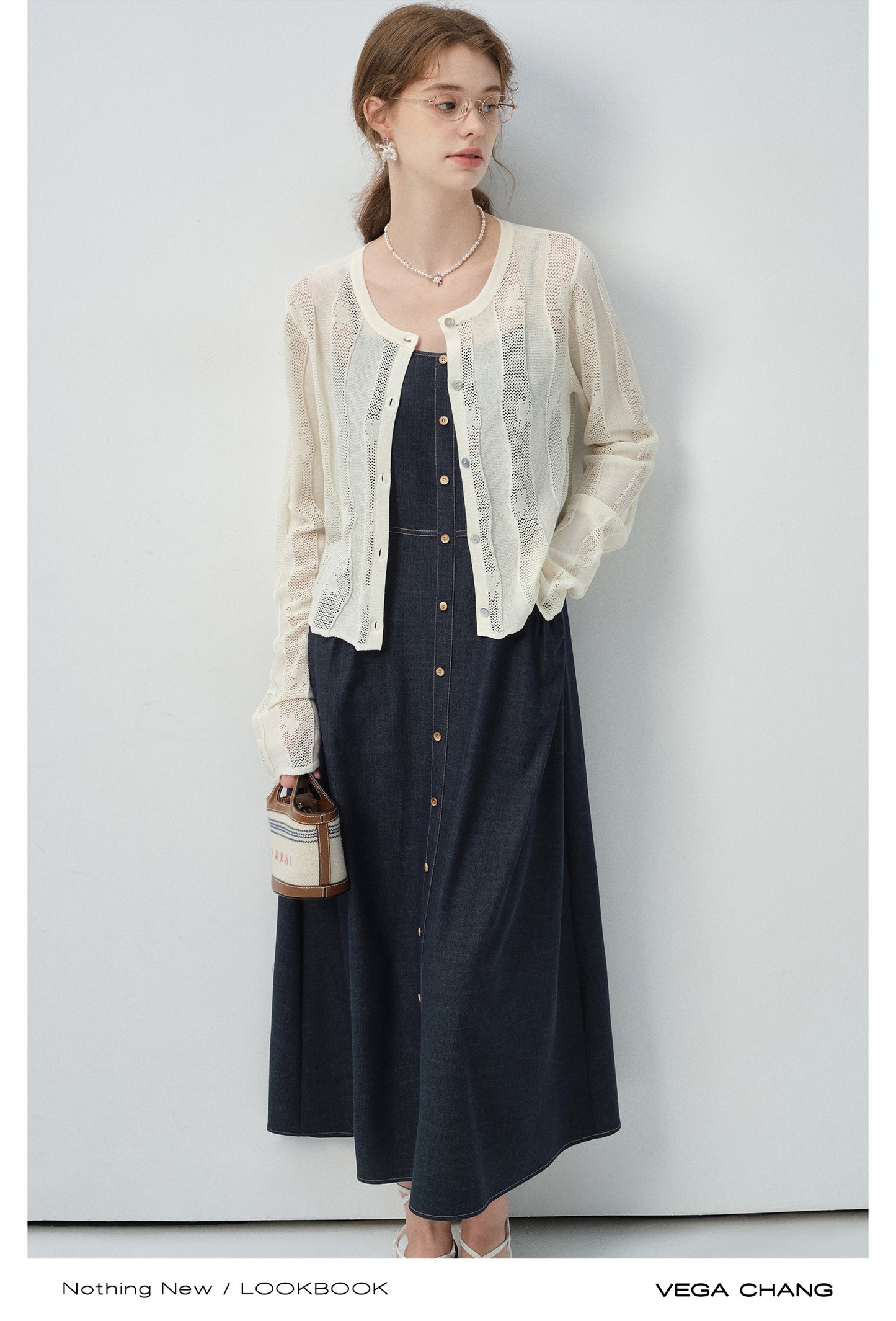 Wavy Striped Lace Knit Cardigan