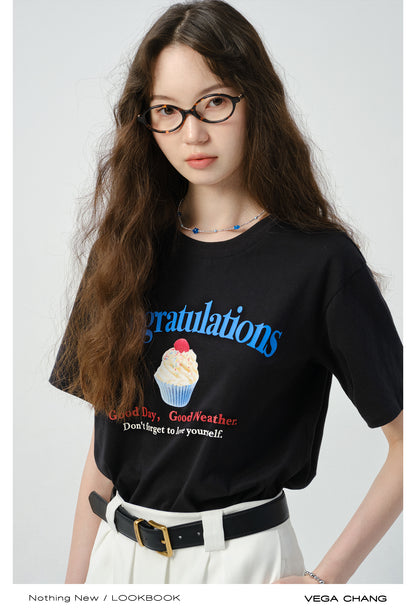 Cotton T-Shirt With Cupcake Print
