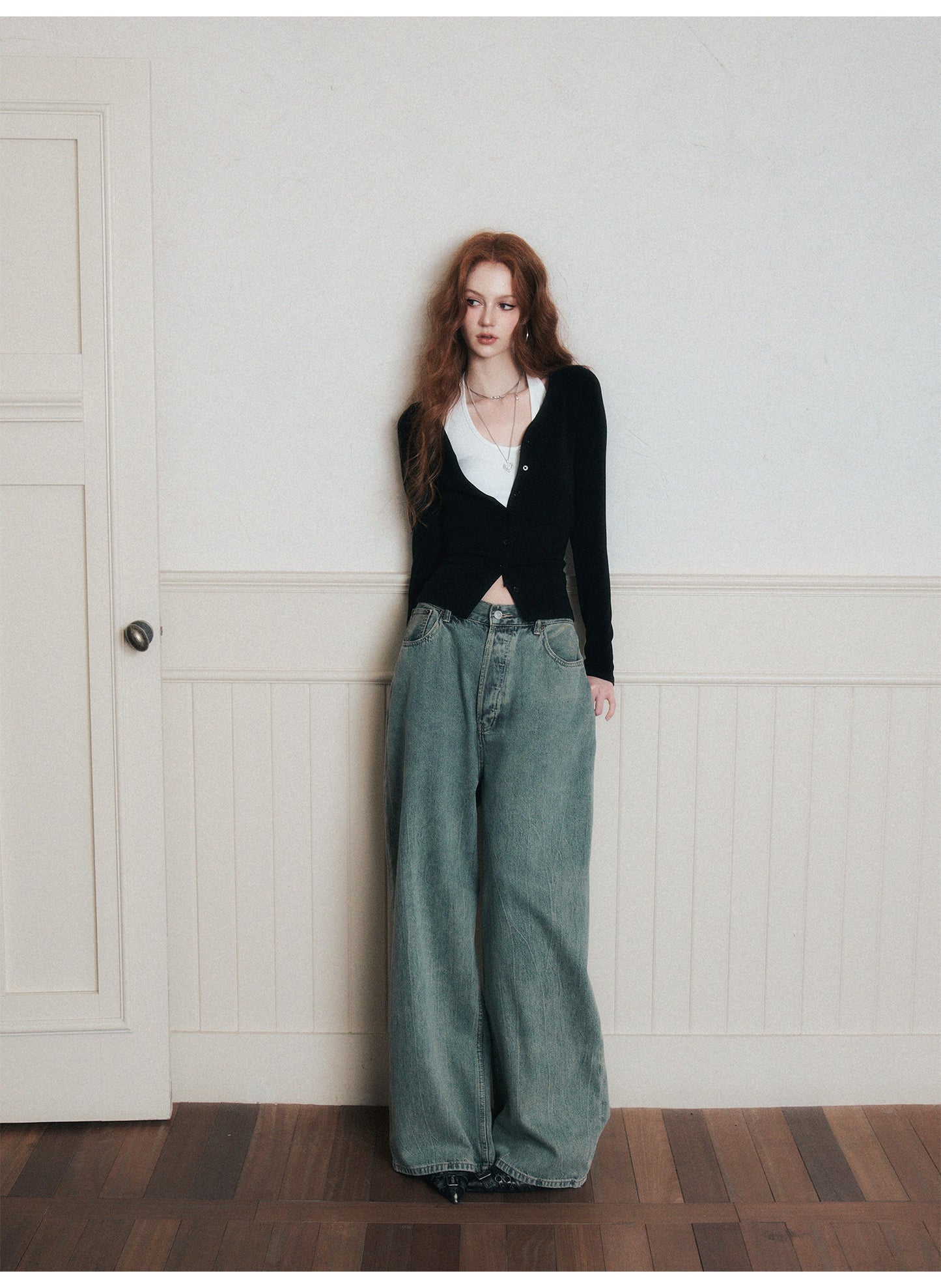Washed Mid-Rise Wide-Leg Denim Jeans