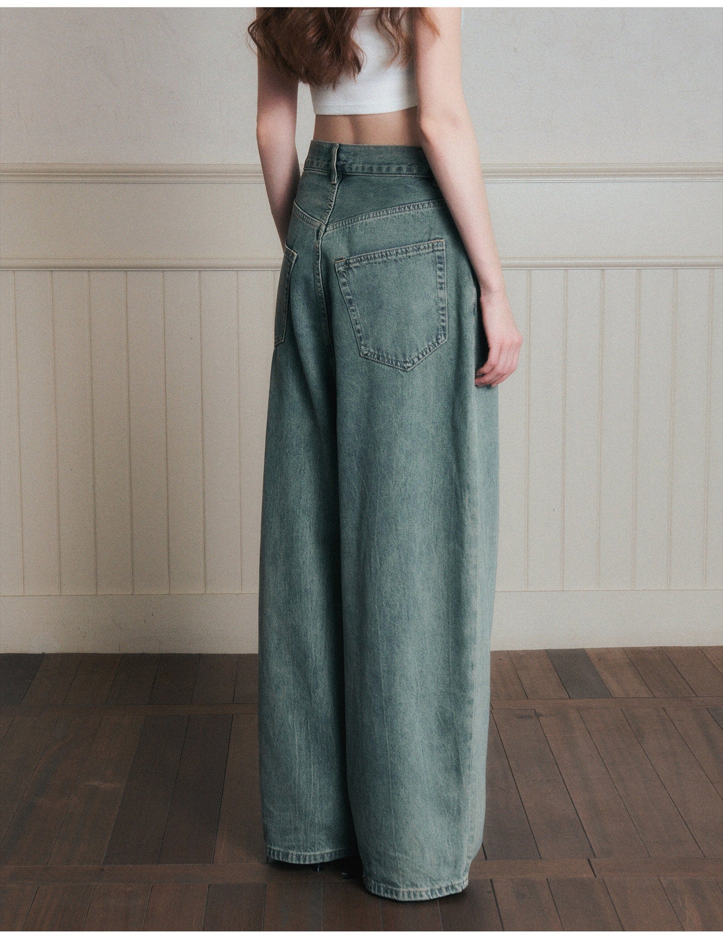 Washed Mid-Rise Wide-Leg Denim Jeans