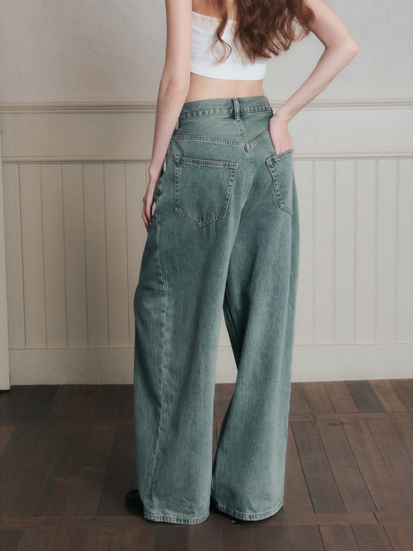 Washed Mid-Rise Wide-Leg Denim Jeans