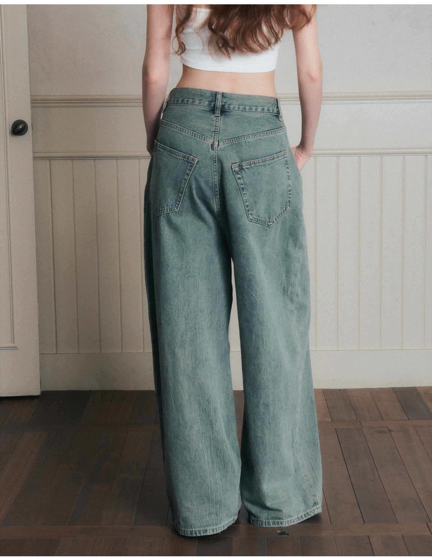 Washed Mid-Rise Wide-Leg Denim Jeans