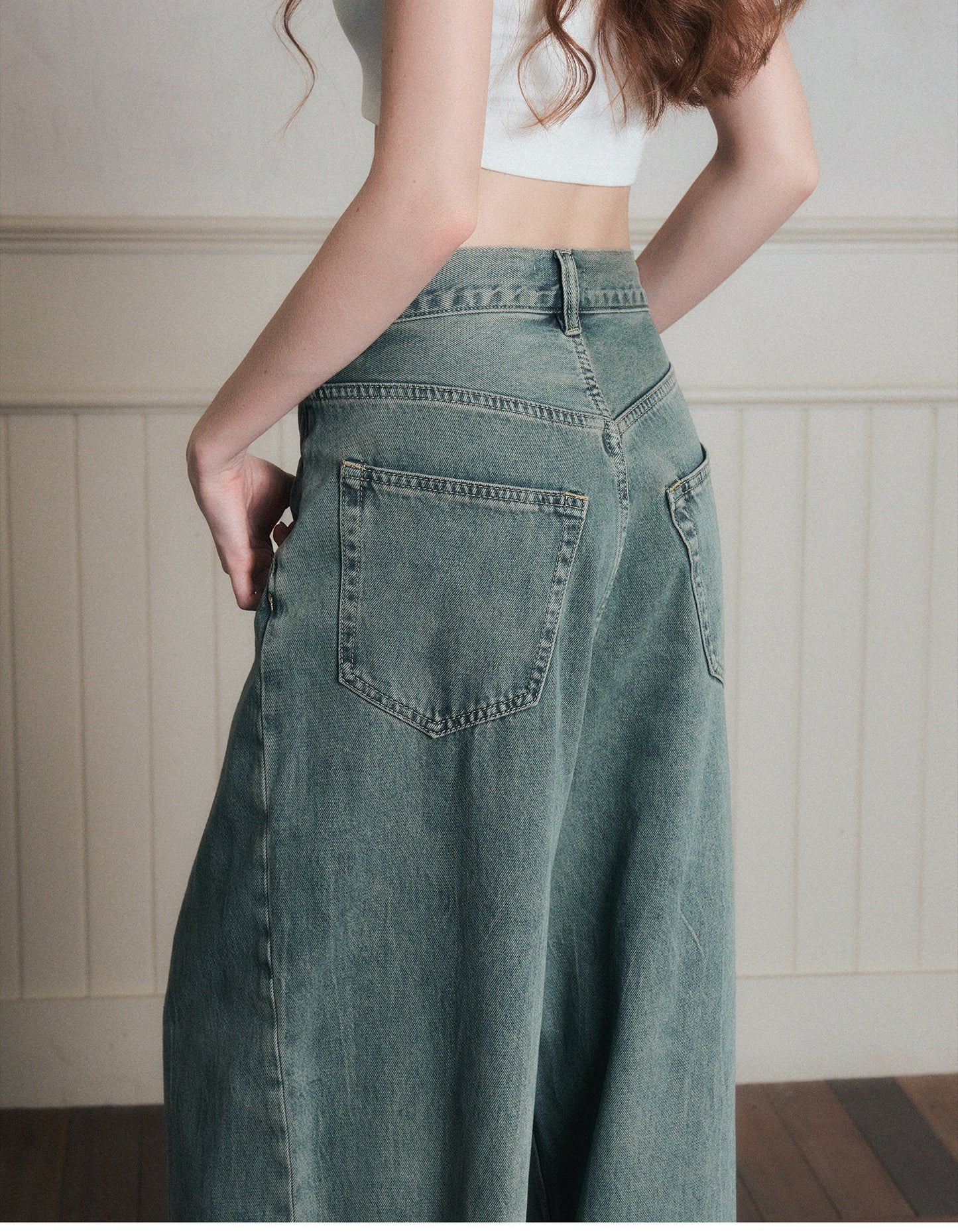 Washed Mid-Rise Wide-Leg Denim Jeans