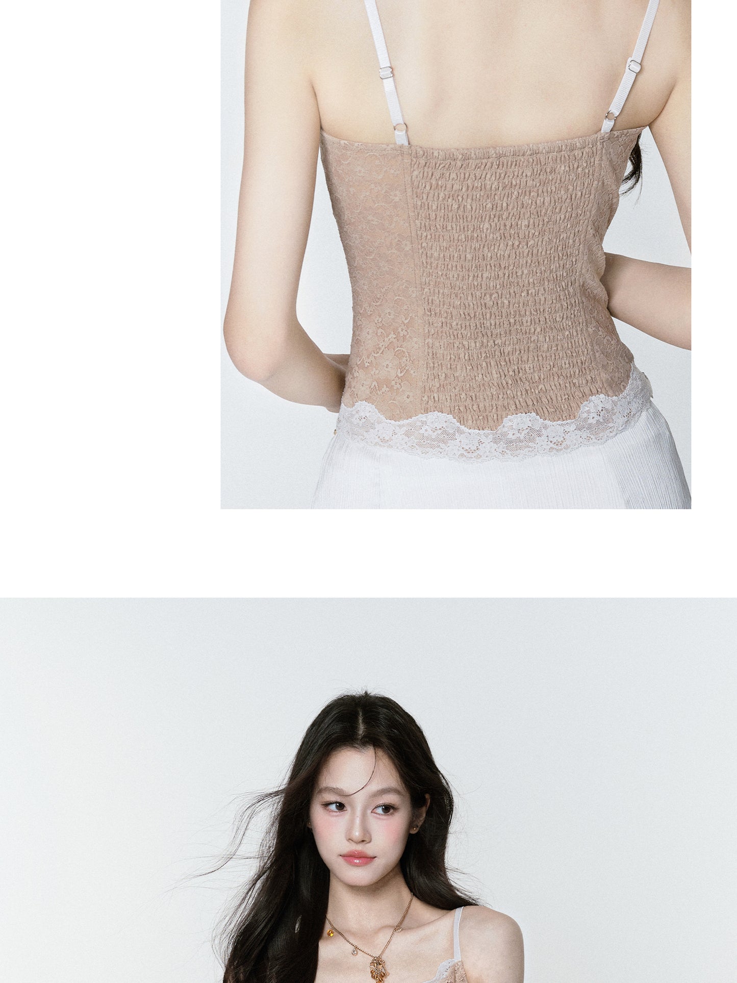 Lace Bustier Cami & High-Low Ruffle Skirt