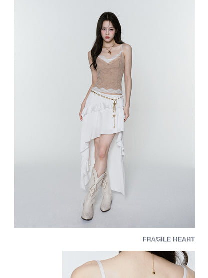 Lace Bustier Cami & High-Low Ruffle Skirt